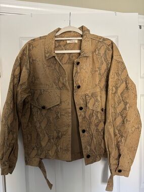Snake-Print Trucker Jacket - Tan